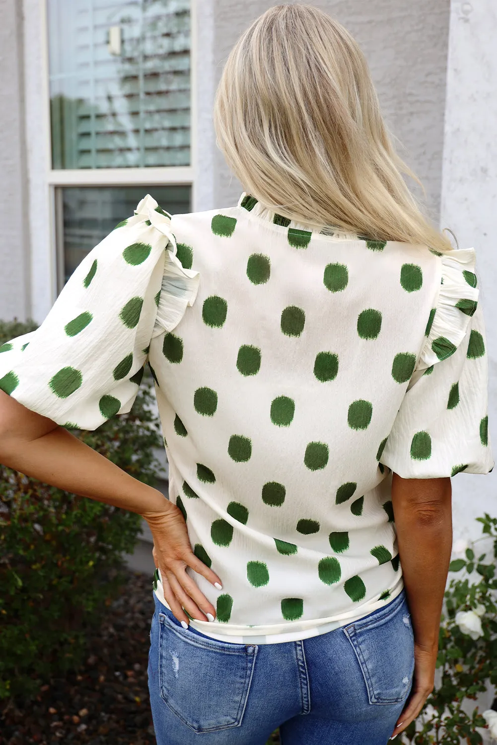 Nylah Polka Dot Shirred Yoke Blouse sold by Threaded Pear product image thumbnail 2