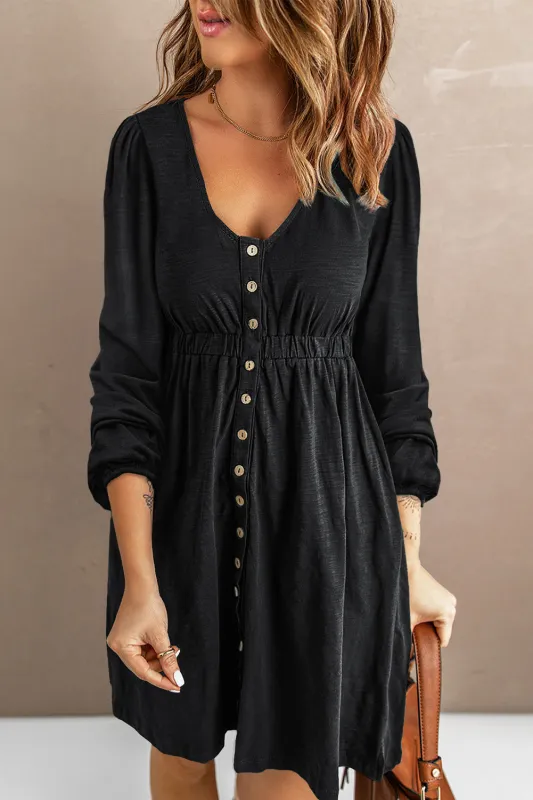 Julianna Button Up High Waist Long Sleeve Dress sold by Threaded Pear