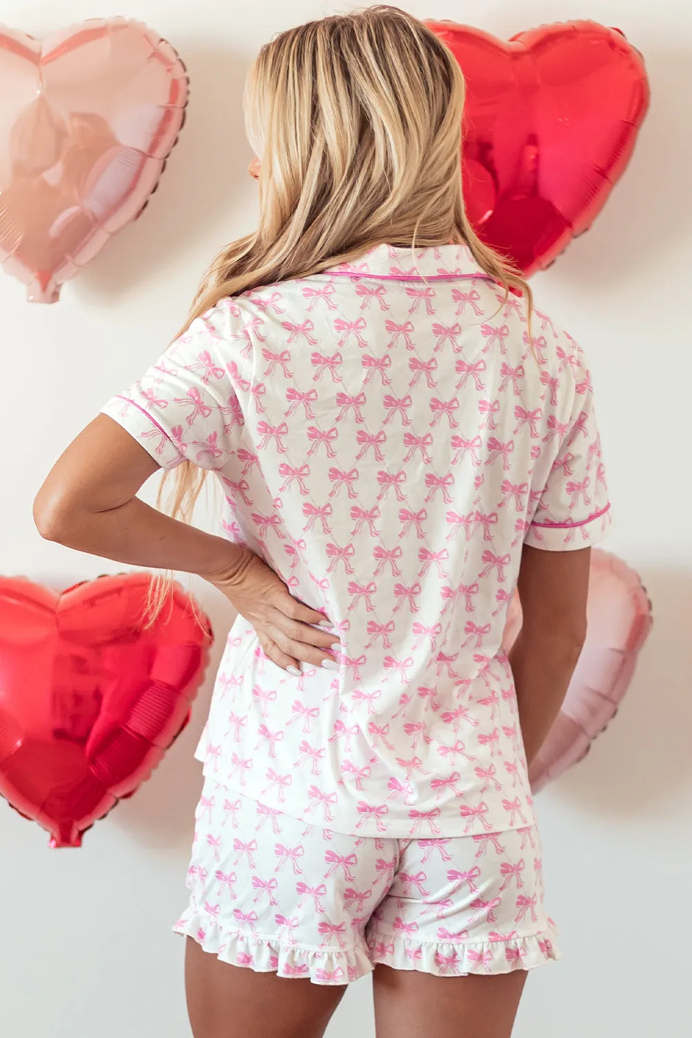 Bow Short Sleeve and Ruffled Shorts Pajama Set sold by Threaded Pear product image thumbnail 2