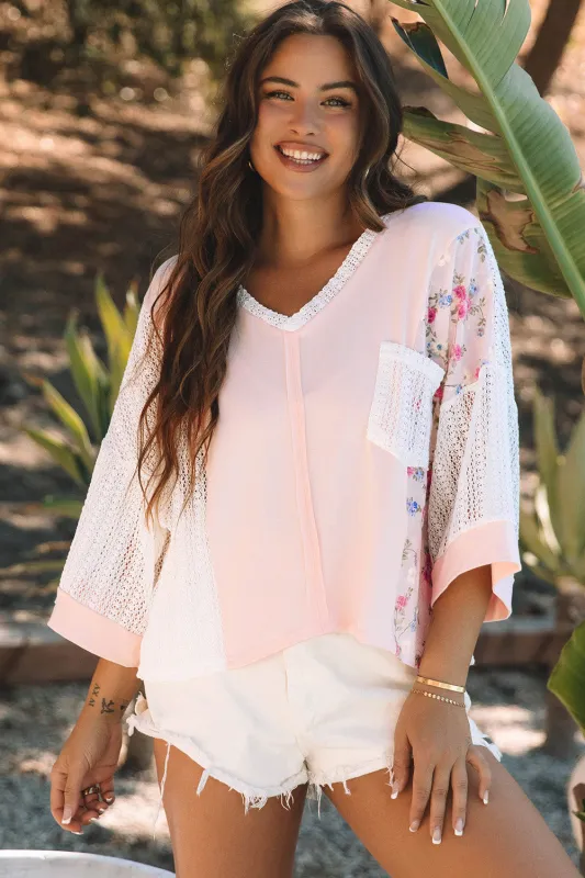 Aubree Floral Lace Crochet Patchwork Blouse sold by Threaded Pear