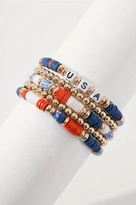 5pcs USA Beaded Bracelet Set made by Threaded Pear