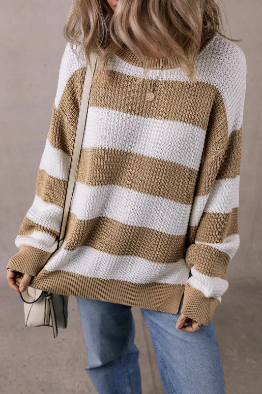 Arabella Striped Side Slit Sweater sold by Threaded Pear