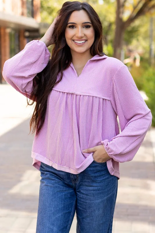 Blake Corded V Neck Bubble Sleeve Blouse sold by Threaded Pear