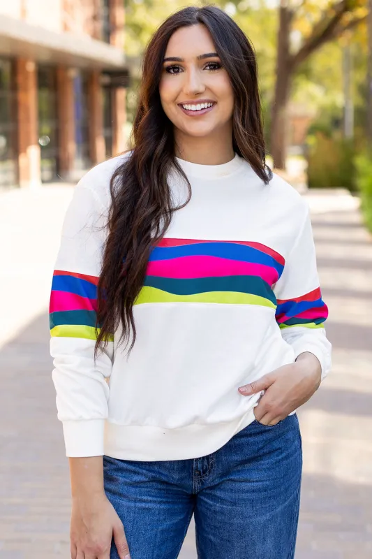 Alora Striped Accent Long Sleeve Top made by Threaded Pear