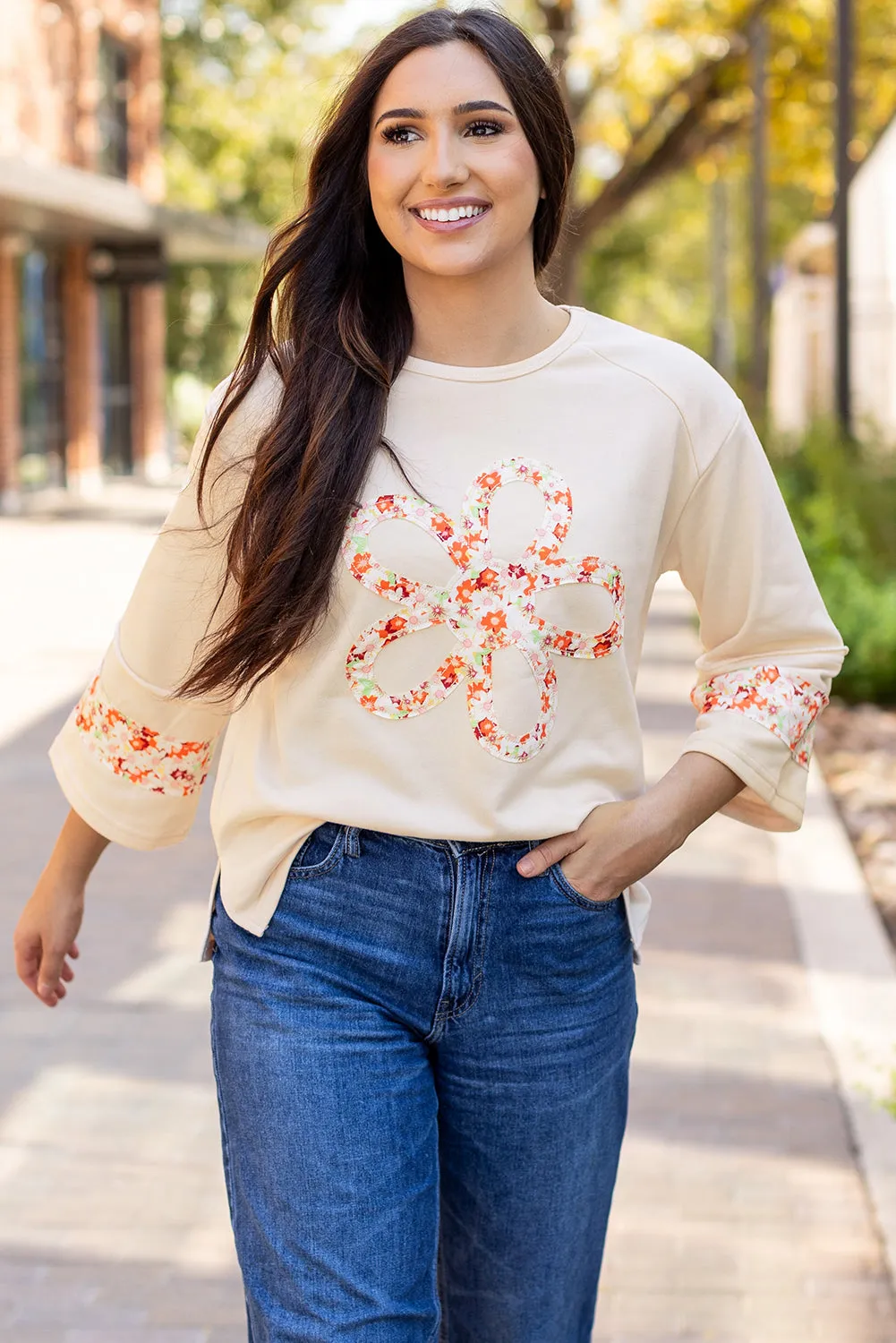 Flower Exposed Seam Wide Sleeve Top sold by Threaded Pear product image thumbnail 5