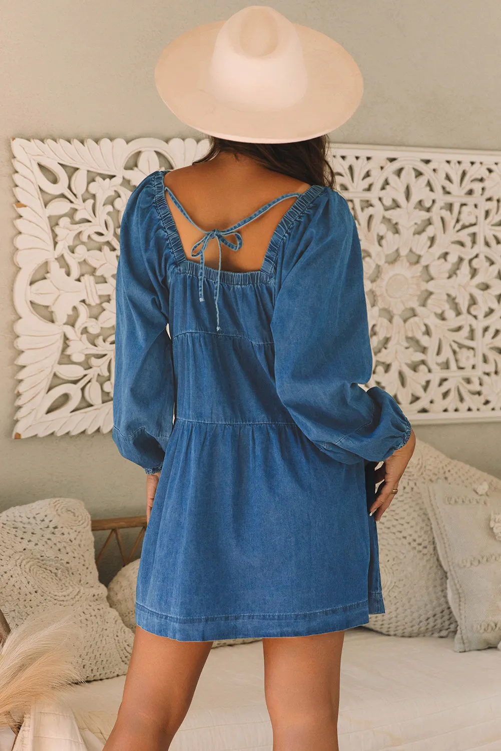Adalyn Square Neck Side Pockets Loose Fit Denim Dress sold by Threaded Pear product image thumbnail 2