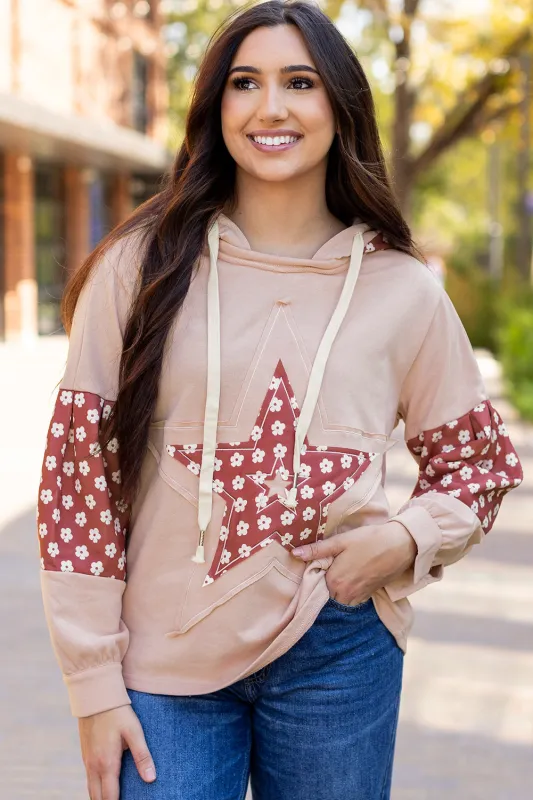Hallie Star Pattern Drawstring Hoodie sold by Threaded Pear