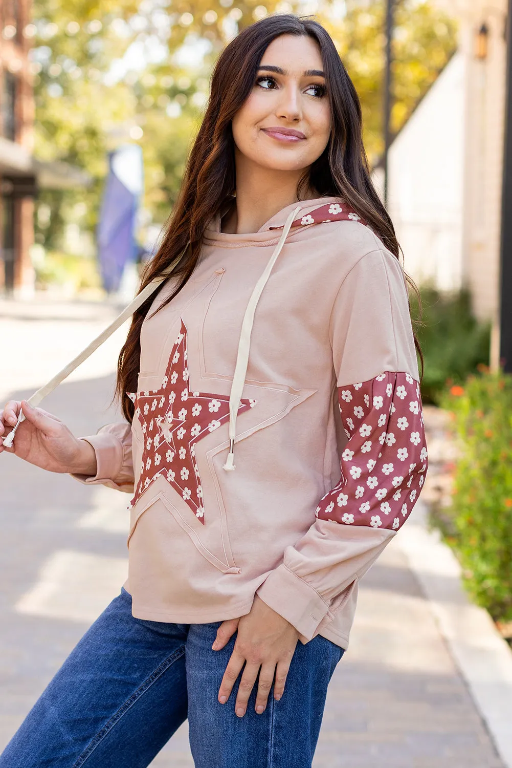 Hallie Star Pattern Drawstring Hoodie sold by Threaded Pear product image thumbnail 3