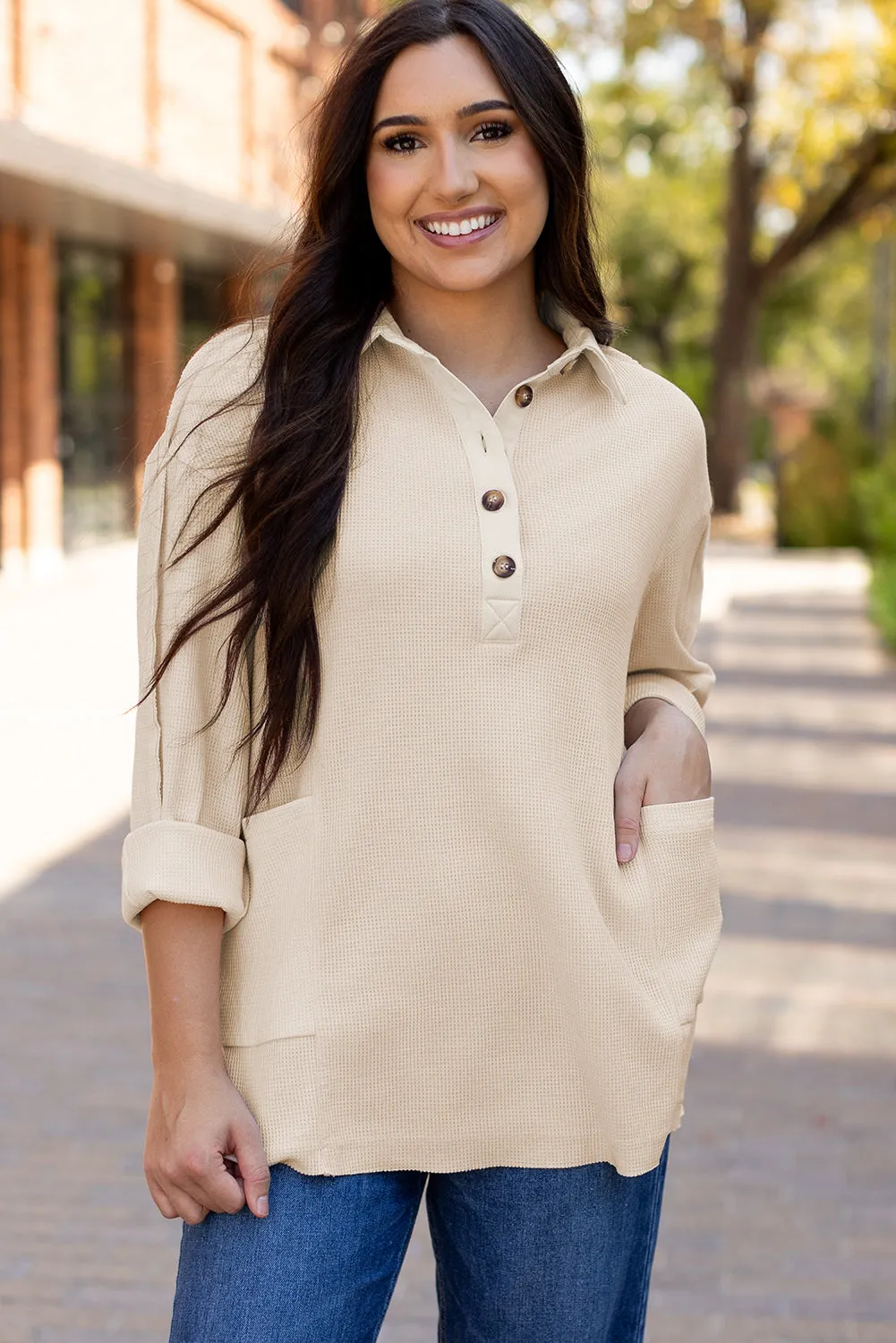 Arianna Waffle Half Button Top sold by Threaded Pear product image thumbnail 3