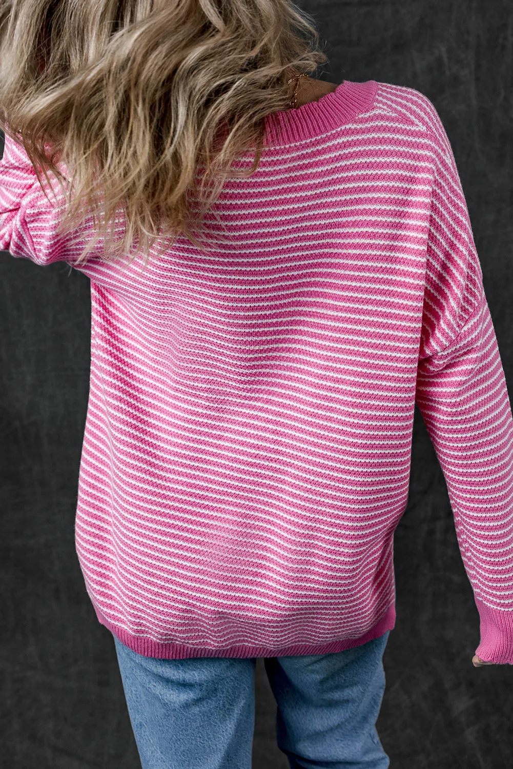 Alana Striped Scallop V Neck Loose Sweater sold by Threaded Pear product image thumbnail 4