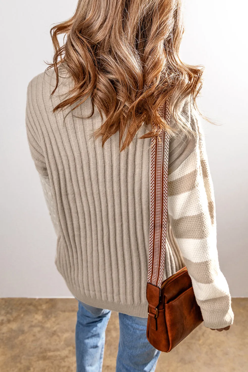 Cable Knit Color Block Crew Neck Sweater sold by Threaded Pear product image thumbnail 2