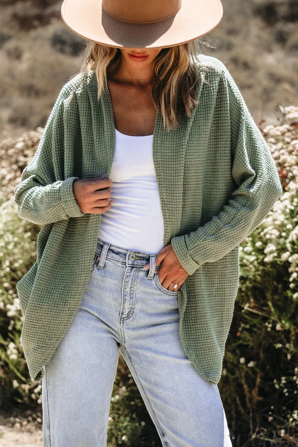 Waffle Knit Open Front Cardigan sold by Threaded Pear product image thumbnail 4