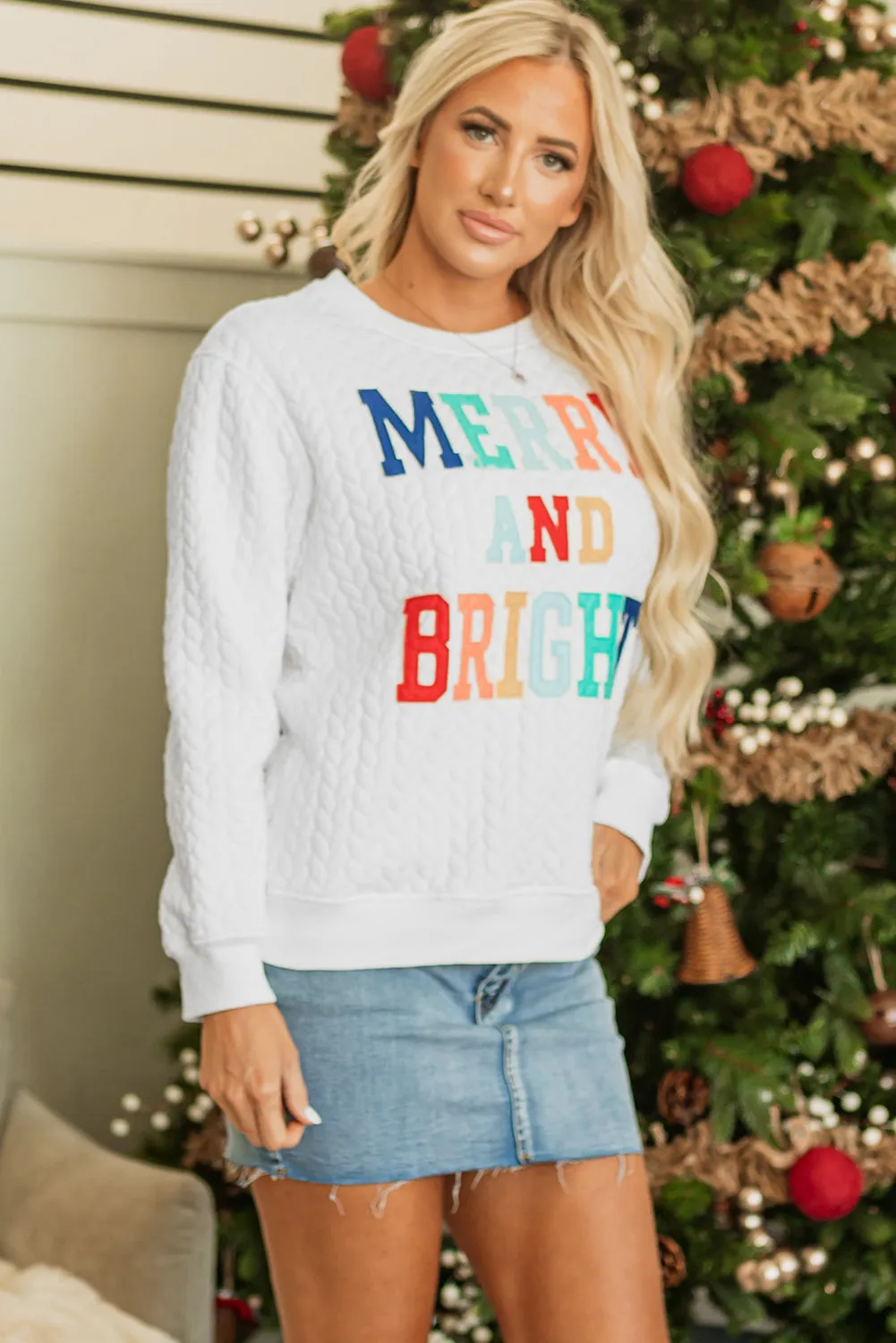Merry And Bright Knit Pullover Sweatshirt sold by Threaded Pear product image thumbnail 3