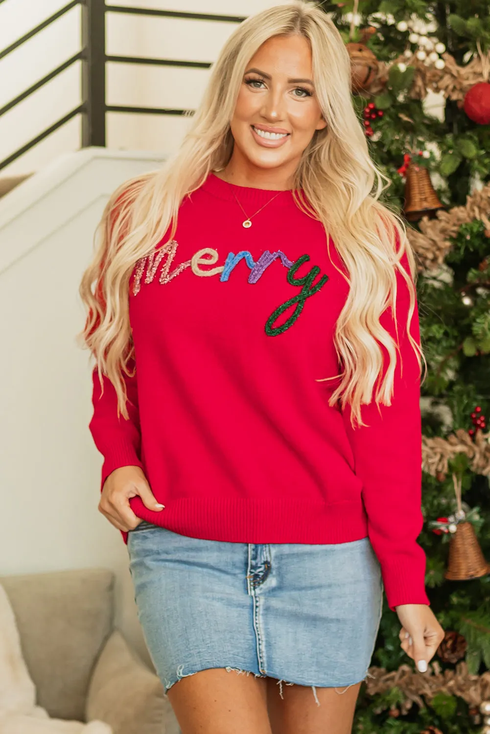 Reagan Tinsel Merry Letter Sweater sold by Threaded Pear product image thumbnail 3