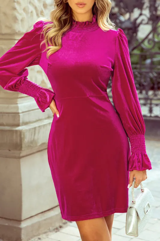 Georgia Smocked Ruffled Puff Sleeve Velvet Dress sold by Threaded Pear