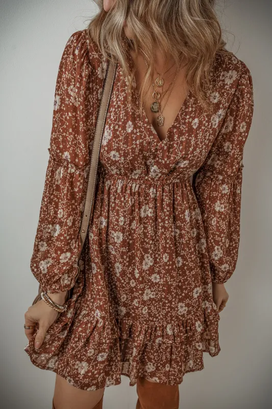 Ashley Boho Floral Puff Sleeve Mini Dress sold by Threaded Pear