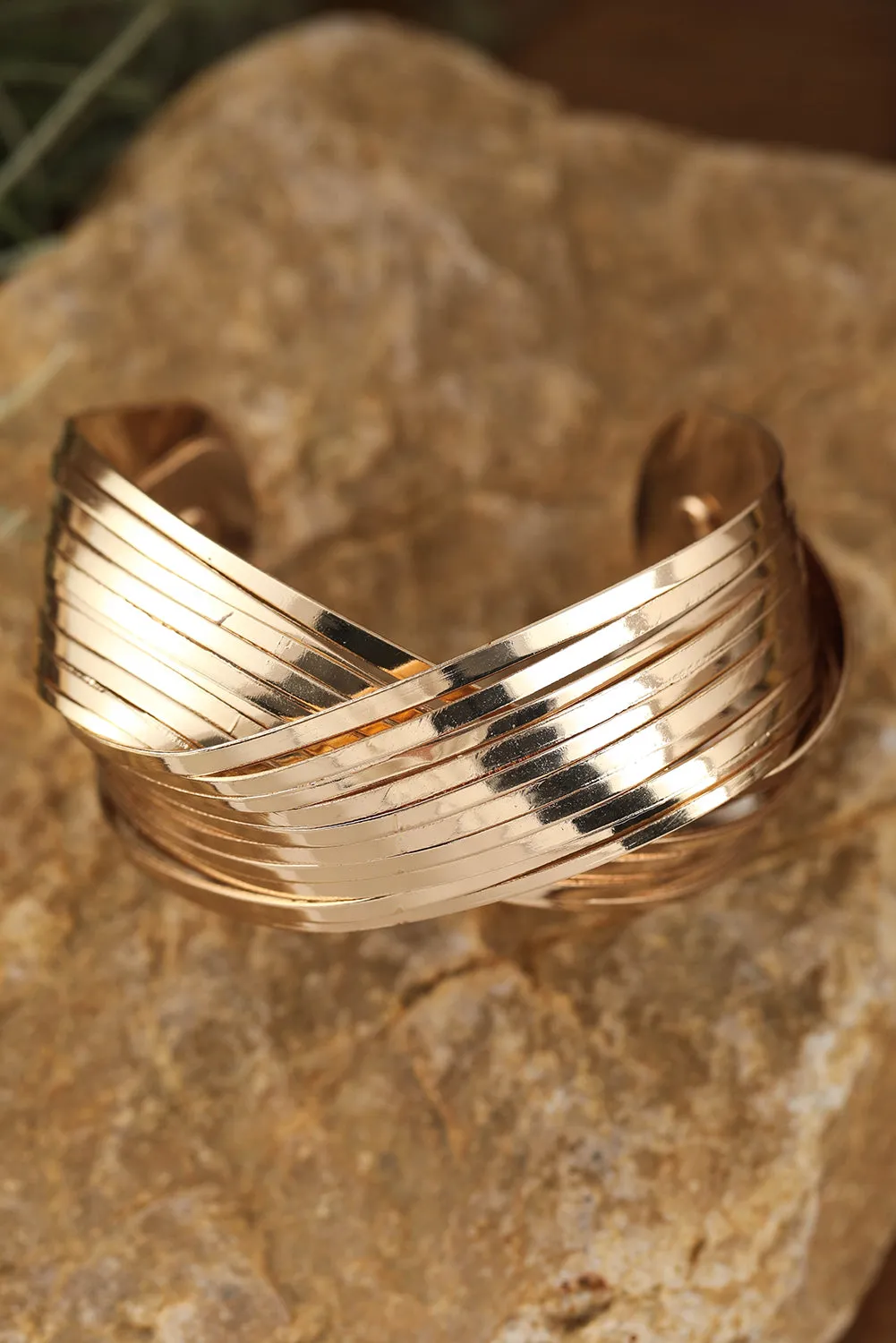 Gold Crossover Cuff Bracelet sold by Threaded Pear product image thumbnail 4