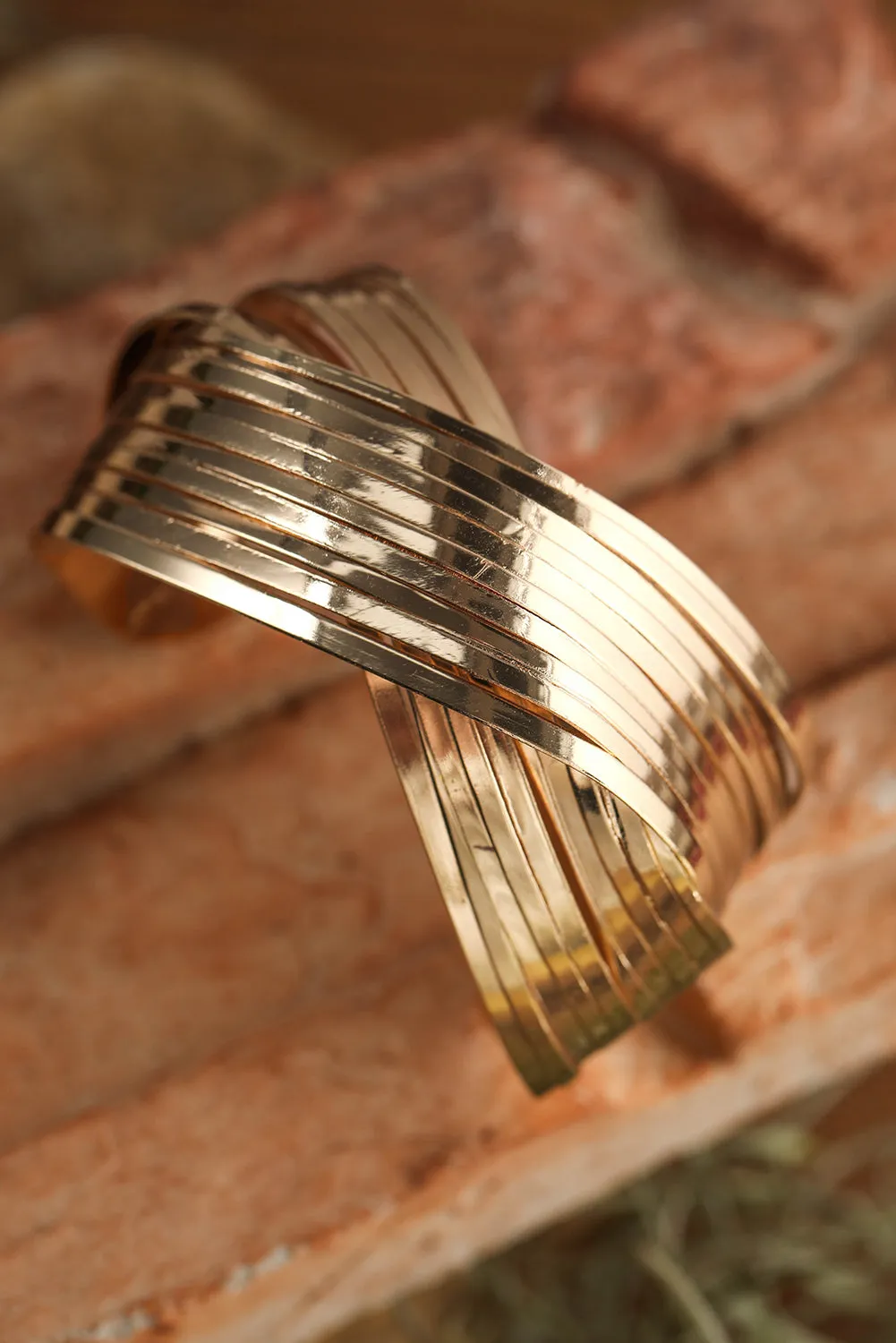 Gold Crossover Cuff Bracelet sold by Threaded Pear product image thumbnail 2