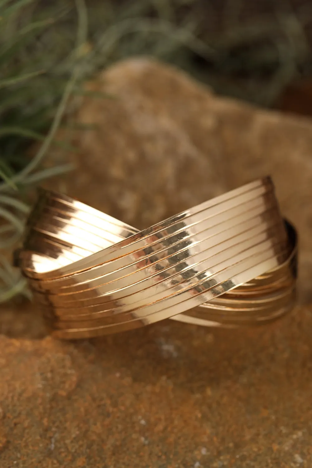 Gold Crossover Cuff Bracelet sold by Threaded Pear product image thumbnail 3
