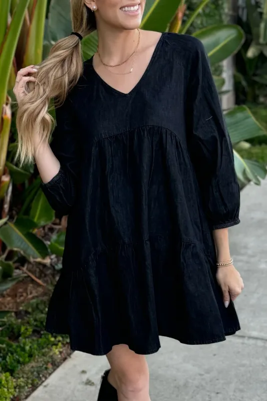 Clara Ruffled Chambray Dress sold by Threaded Pear