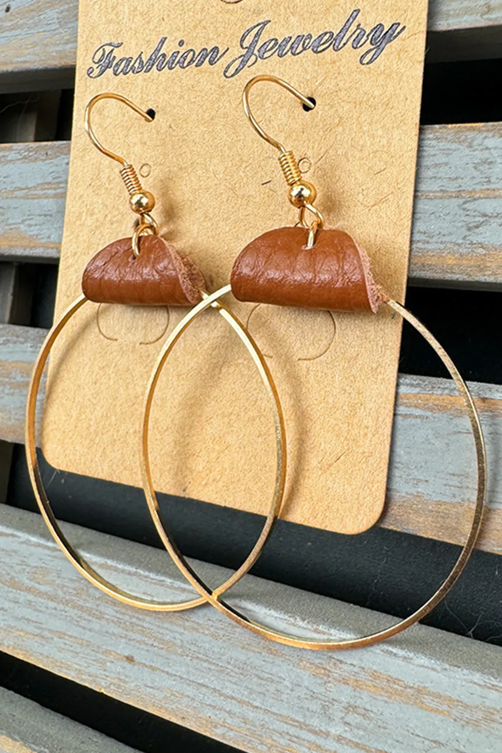 Gold Leather Hoop Earrings sold by Threaded Pear product image thumbnail 3