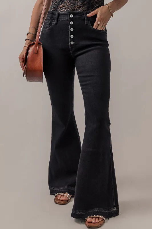 Lydia High Waist Button Front Flare Jeans sold by Threaded Pear