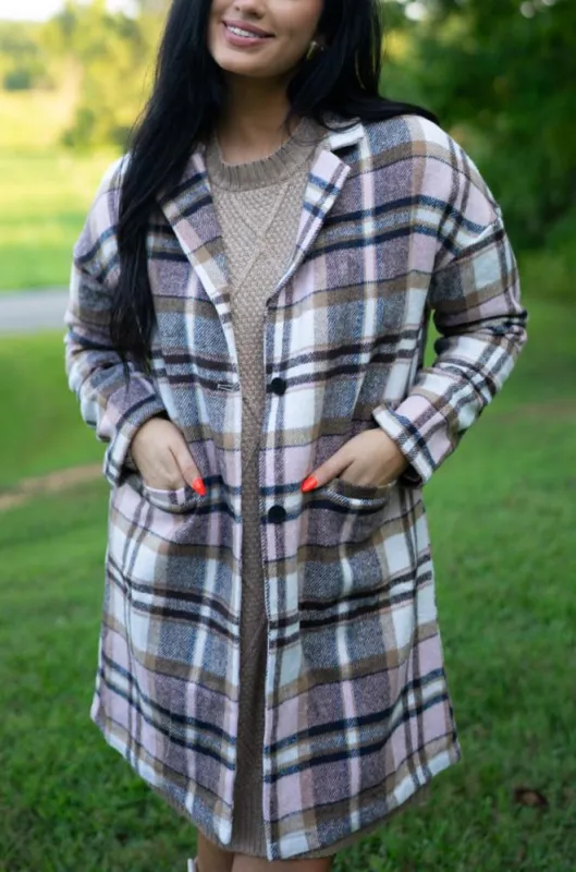 Lilia Plaid Button Up Lapel Jacket sold by Threaded Pear