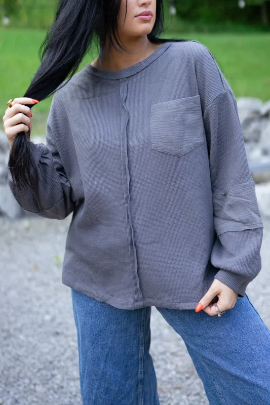 Kairi Exposed Seam Waffle Knit Top made by Threaded Pear