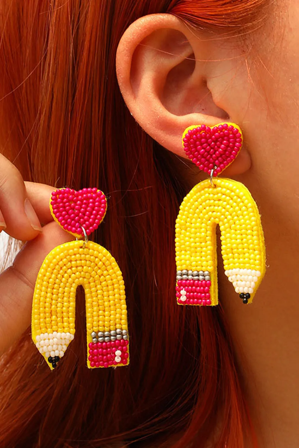 Yellow Heart Pencil Earrings sold by Threaded Pear product image thumbnail 2