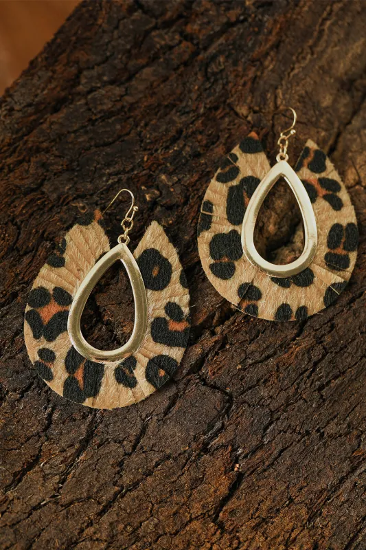 Leopard Print Hollow Out Drop Earrings sold by Threaded Pear
