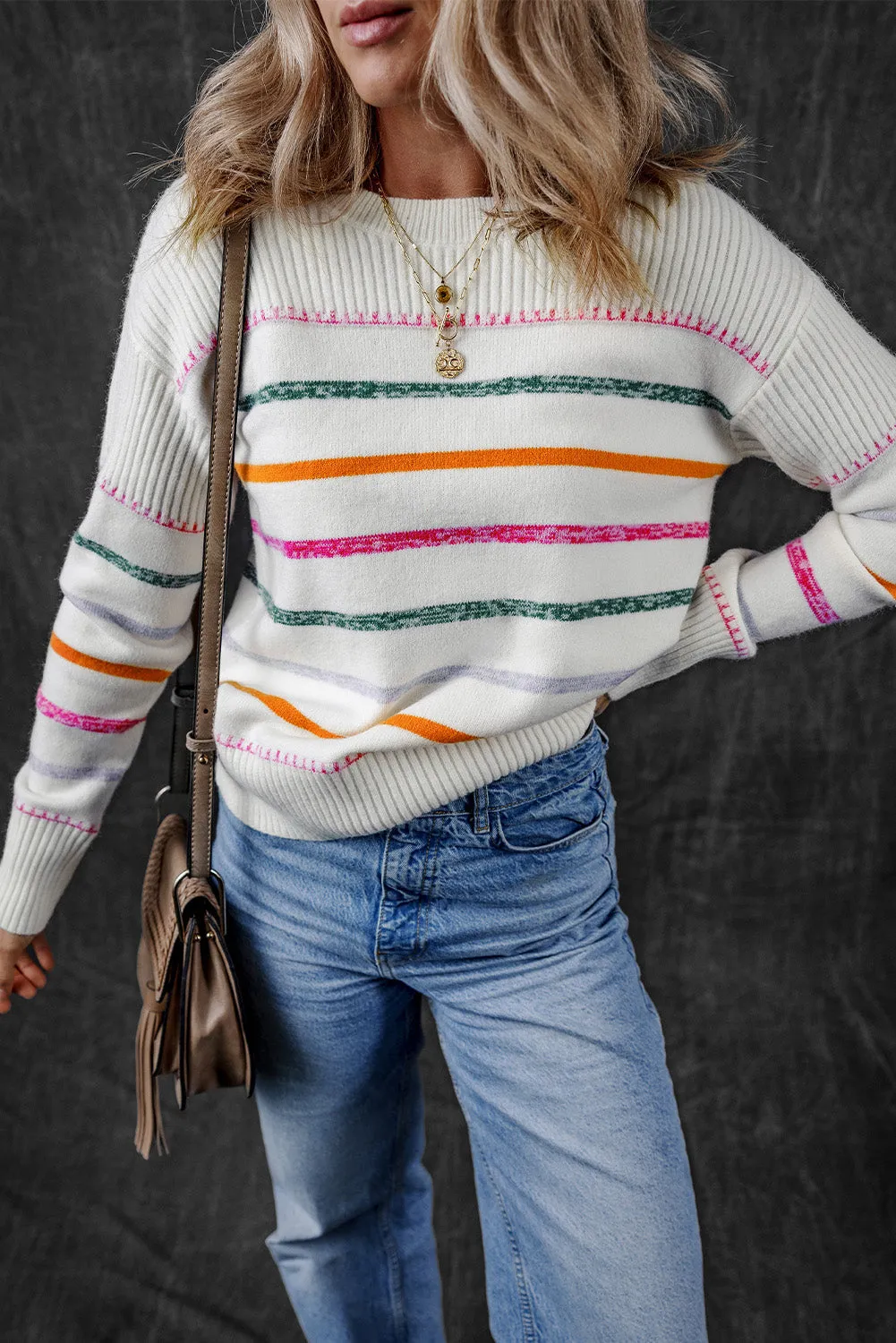 Sophia Striped Ribbed Trim Sweater sold by Threaded Pear product image thumbnail 3