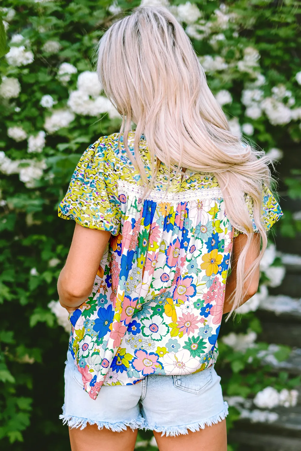 Samira Bubble Sleeve Lace Trim Floral Blouse sold by Threaded Pear product image thumbnail 2