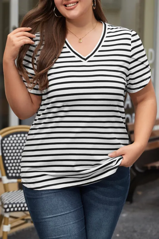 Ramona Stripe V Neck Petal Sleeve Plus Size Top sold by Threaded Pear