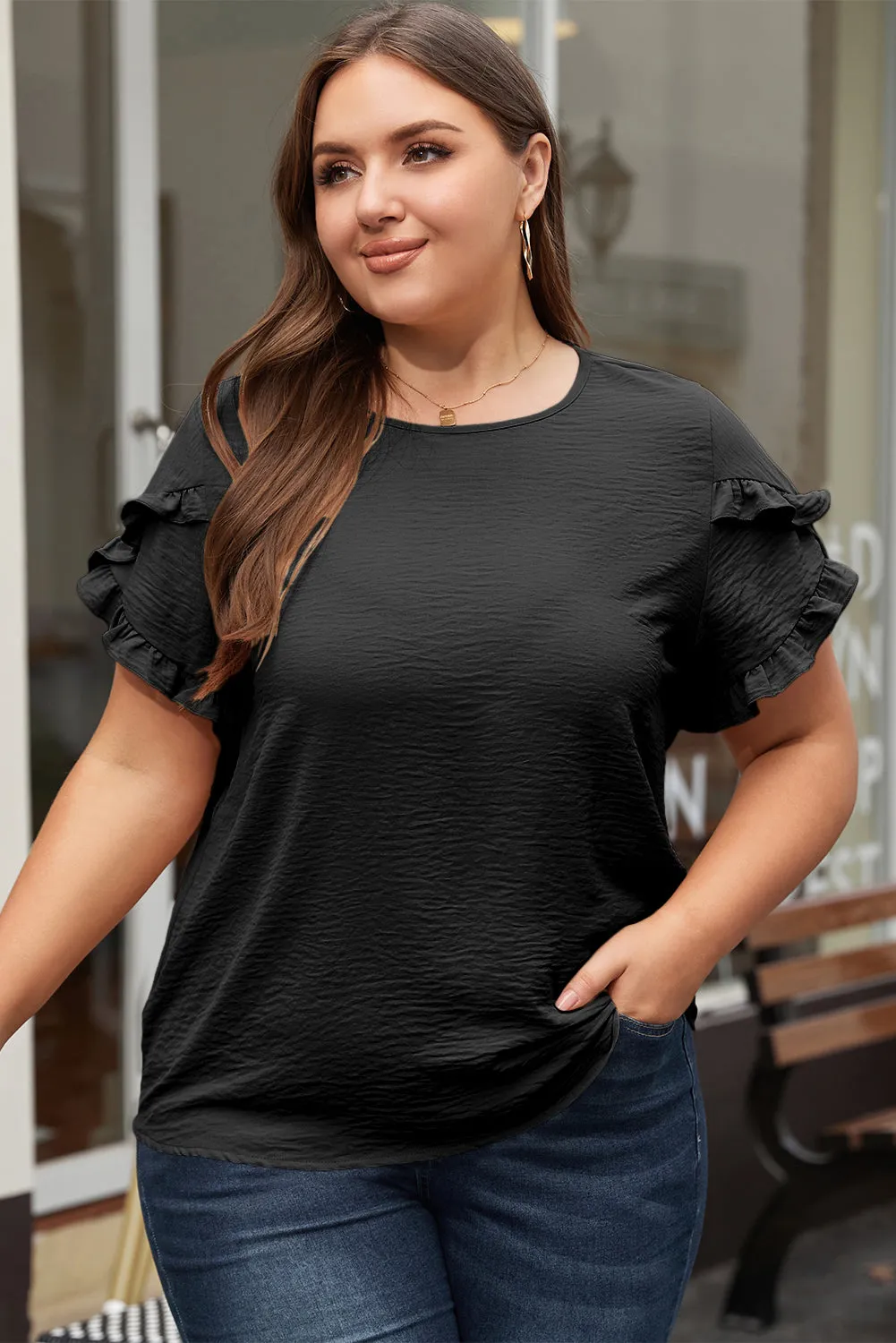 Paulina Ruffled Short Sleeve Plus Size Top sold by Threaded Pear product image thumbnail 5