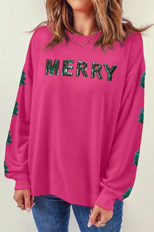 MERRY Christmas Tree Sequin Patchwork Sweatshirt sold by Threaded Pear