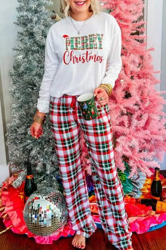 Bella Merry Christmas Plaid Print Two Piece Lounge Set sold by Threaded Pear