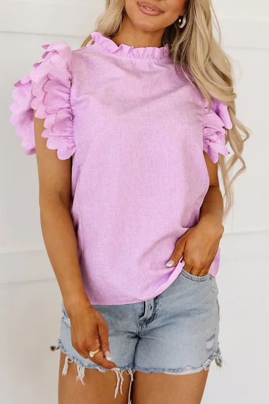 Kori Scalloped Ruffle Sleeve Top sold by Threaded Pear