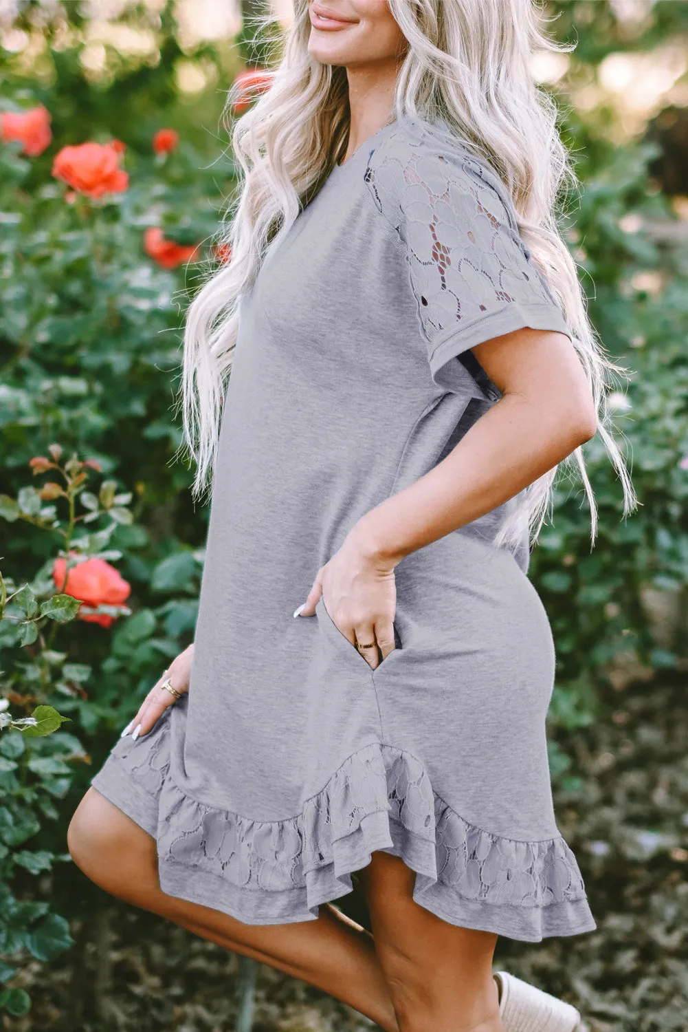 Belen Lace Ruffled T-shirt Dress sold by Threaded Pear product image thumbnail 3