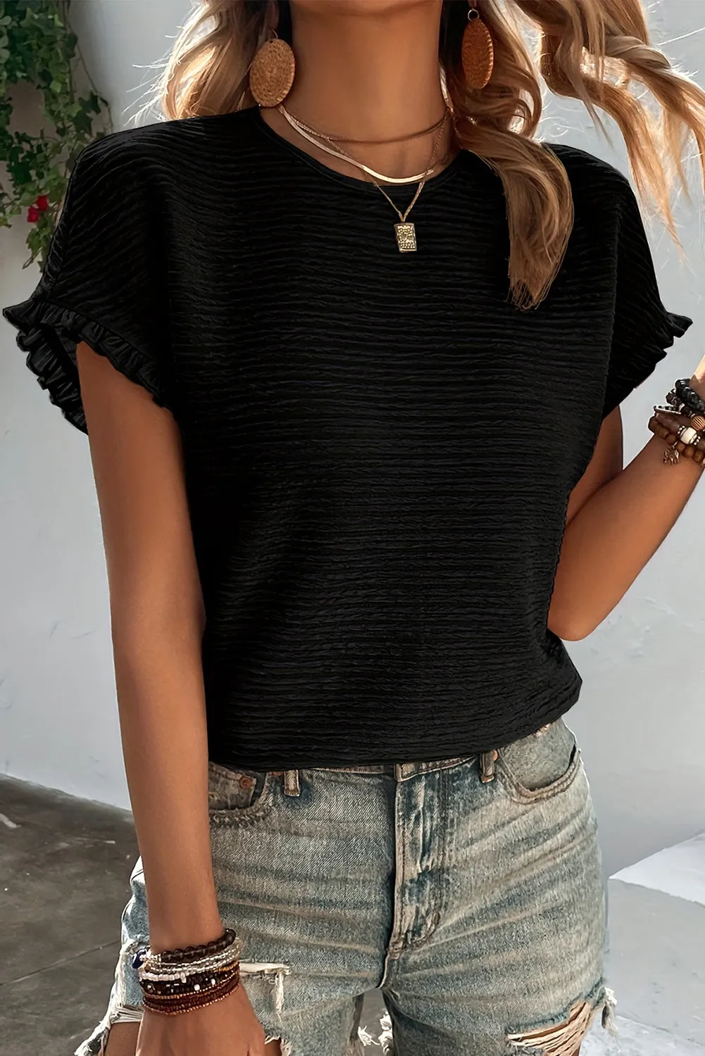 Miley Ruffled Short Sleeve Blouse sold by Threaded Pear product image thumbnail 5