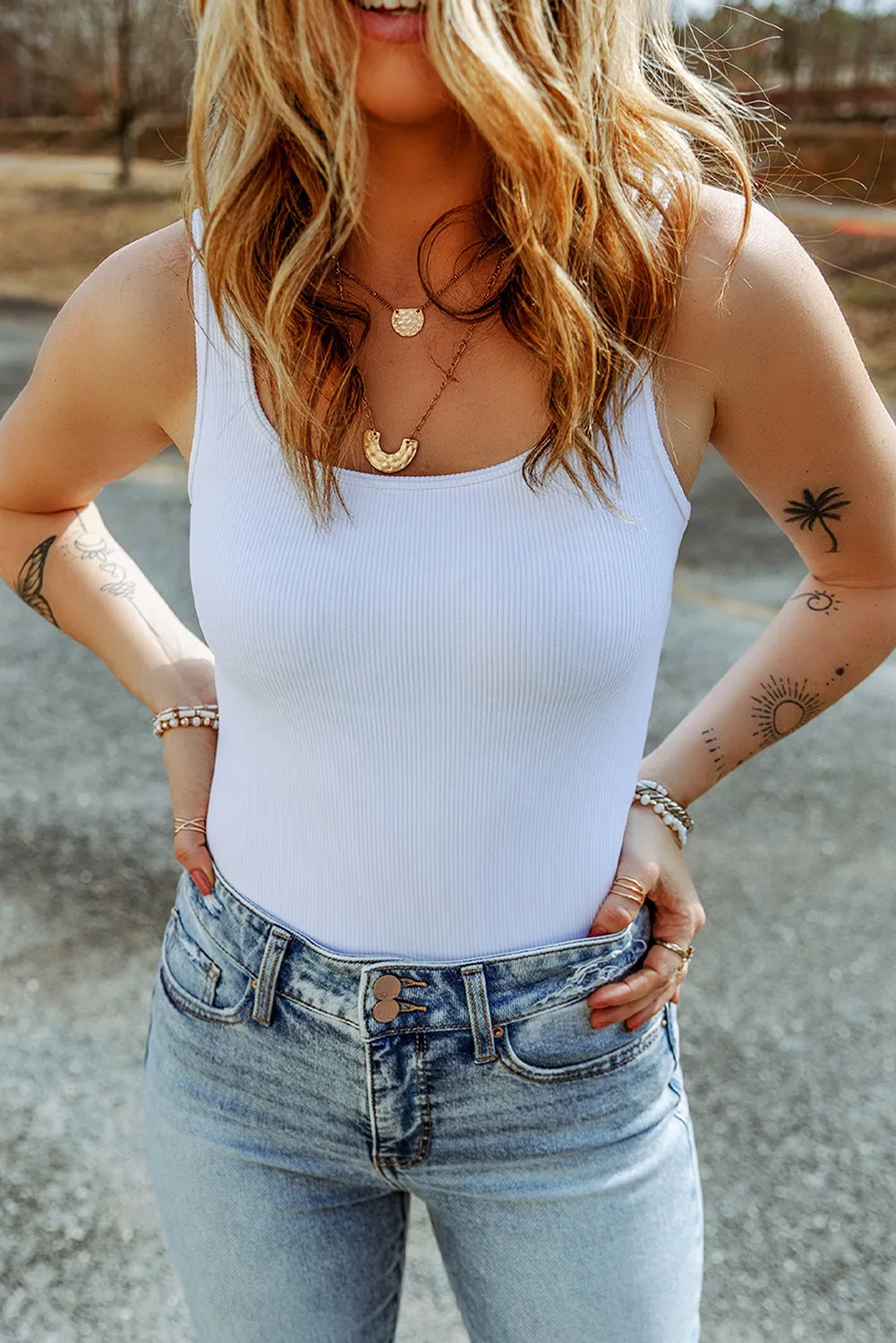 Angelica Ribbed Knit Square Neck Sleeveless Bodysuit sold by Threaded Pear product image thumbnail 3