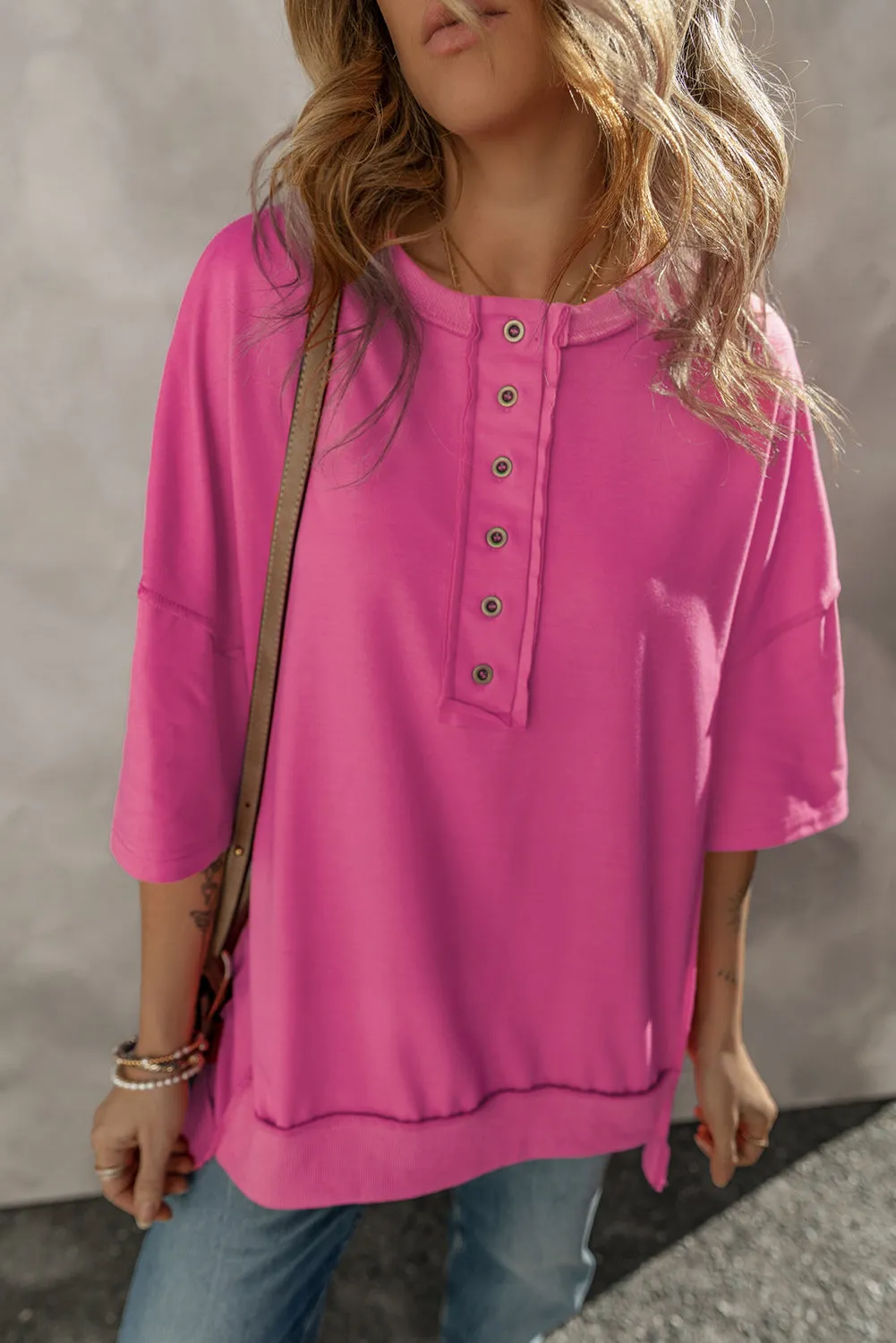 Aliana Exposed Seam Button Neck Wide Sleeve Tunic Top sold by Threaded Pear product image thumbnail 3