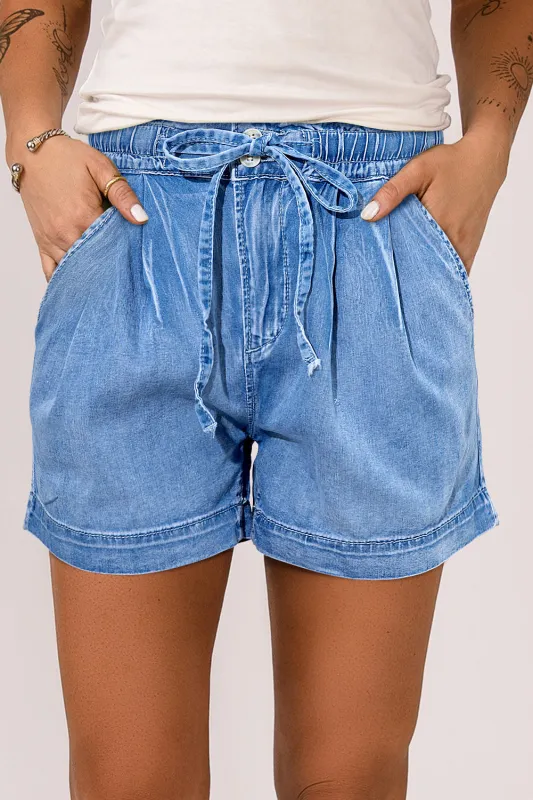 Reina Casual Chambray Drawstring Shorts made by Threaded Pear