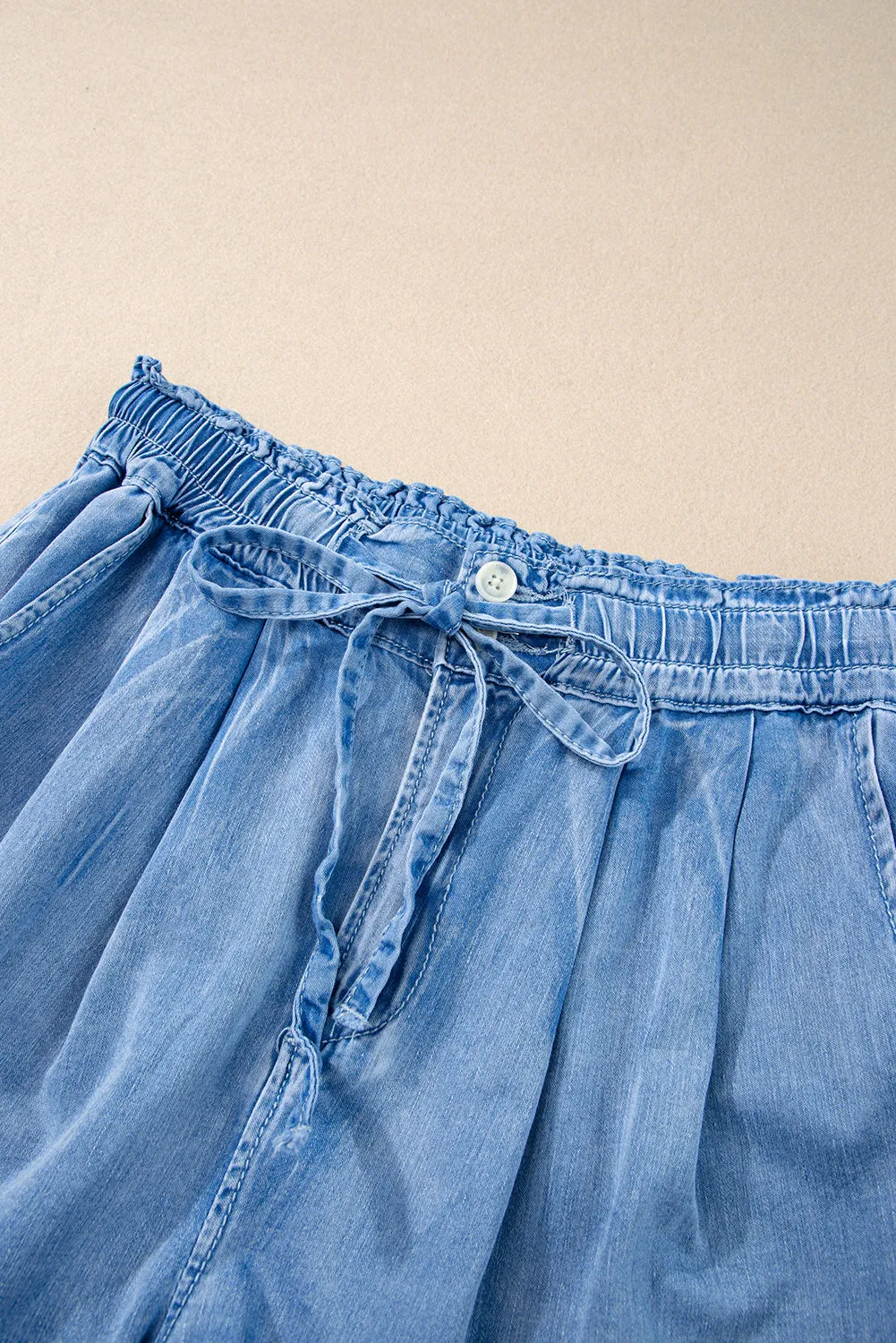 Reina Casual Chambray Drawstring Shorts sold by Threaded Pear product image thumbnail 3