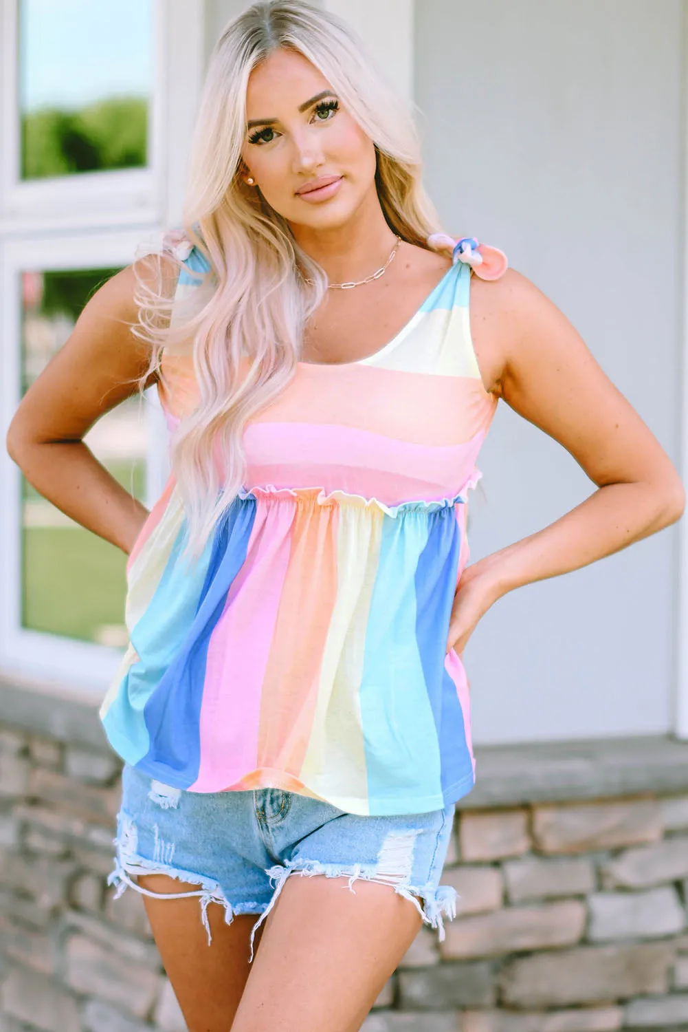 Haley Striped Tied Shoulder Tank Top sold by Threaded Pear product image thumbnail 3