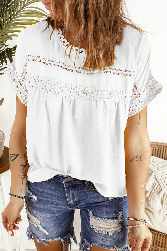 Shelby Swiss Dot Lace Short Sleeve Top sold by Threaded Pear