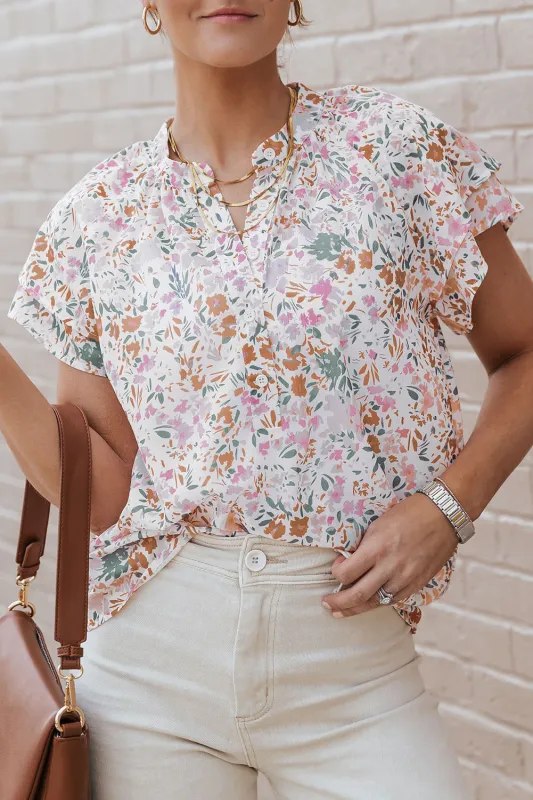 Lilian Floral Mandarin Collar Top sold by Threaded Pear