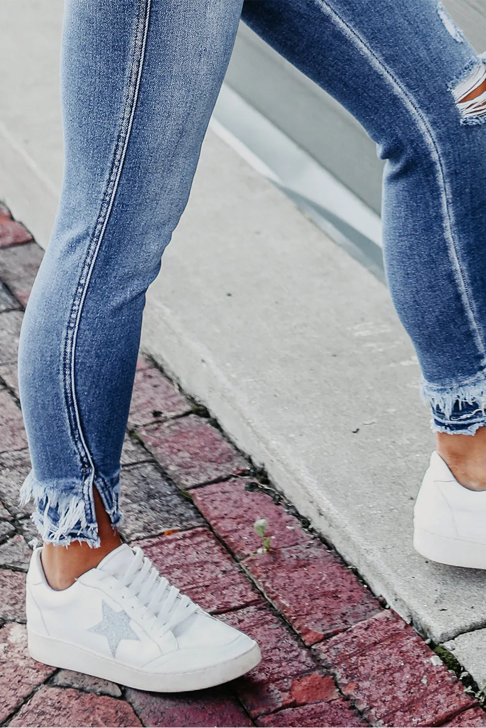 Macie Distressed Frayed Ankle Skinny Jeans sold by Threaded Pear product image thumbnail 5