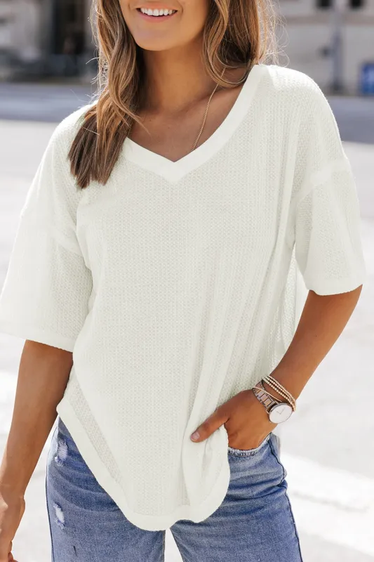 Jennifer Waffle Knit Drop Shoulder Loose Top sold by Threaded Pear