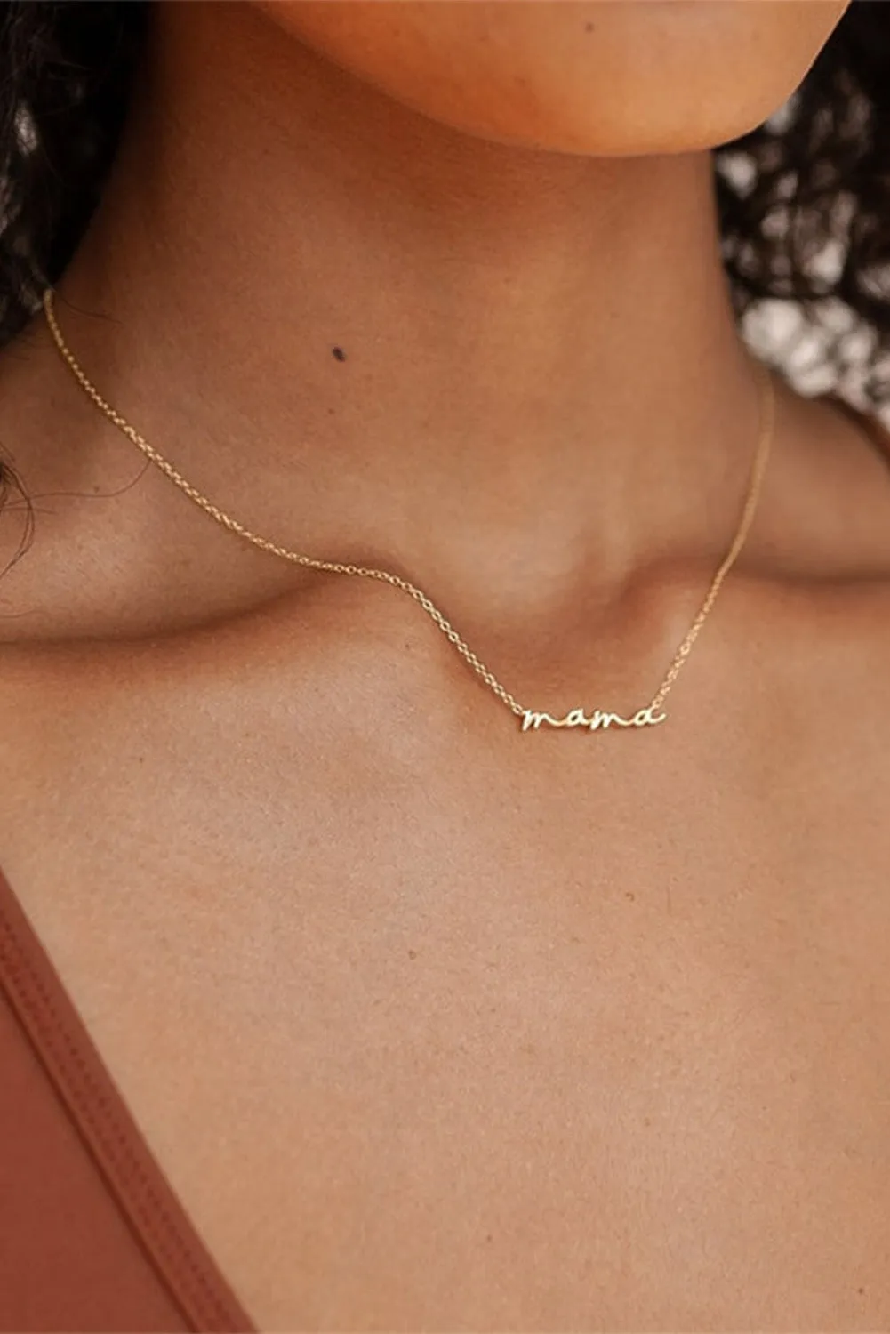 Gold Tiny Mama Script Necklace sold by Threaded Pear