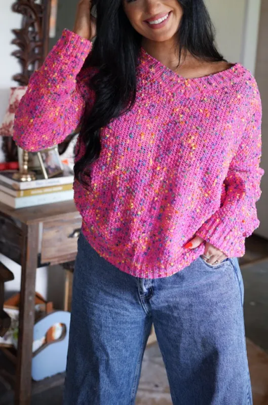 Liana Spots Knitted V Neck Casual Sweater made by Threaded Pear